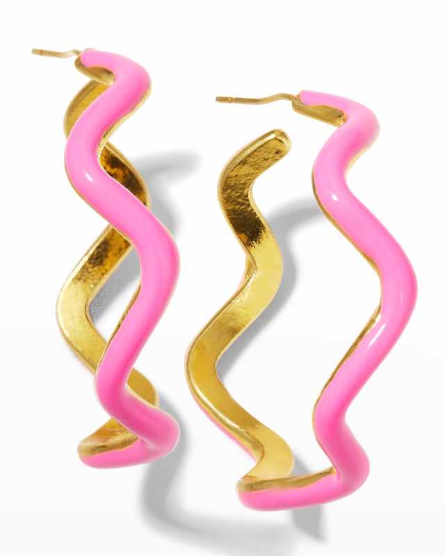 Enamel Flow Hoop Earrings, Pink